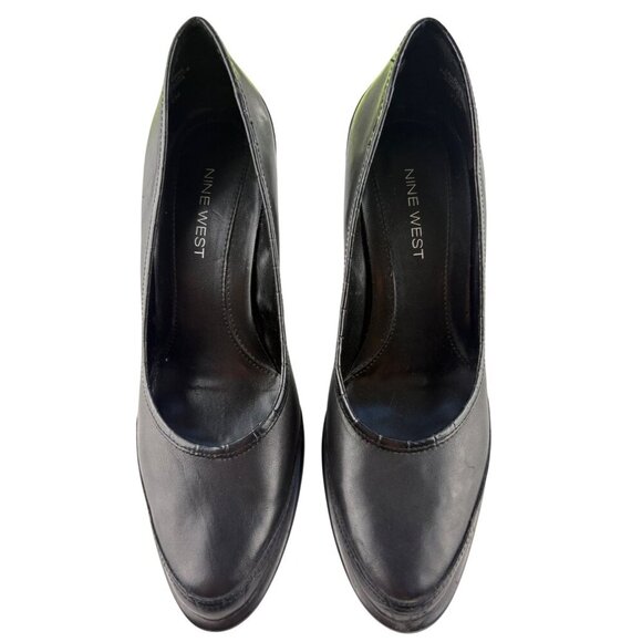 Nine West Black Leather Career Pumps with Croc-Embossed Trim Size 7.5 M - Picture 2 of 9